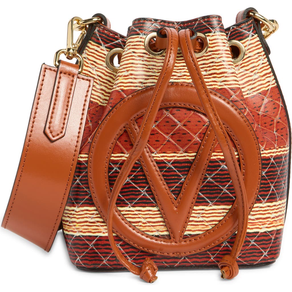 Valentino By Mario Valentino Jules Tresse Drawstring Bucket Bag In Brown