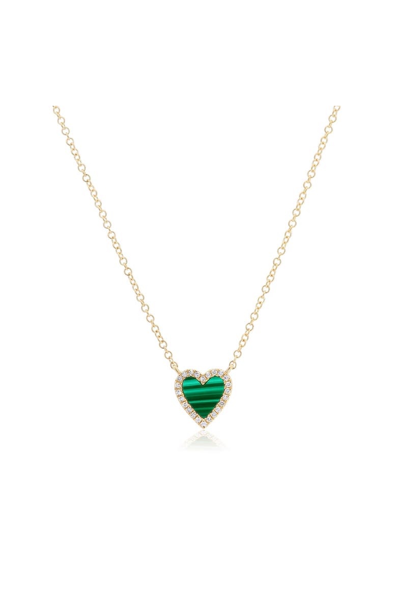 The Lovery Fine Jewelry Mini Malachite Diamond Halo Heart Necklace, Main, color, Malachite