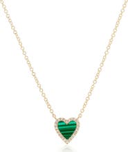 The Lovery Fine Jewelry Mini Malachite Diamond Halo Heart Necklace