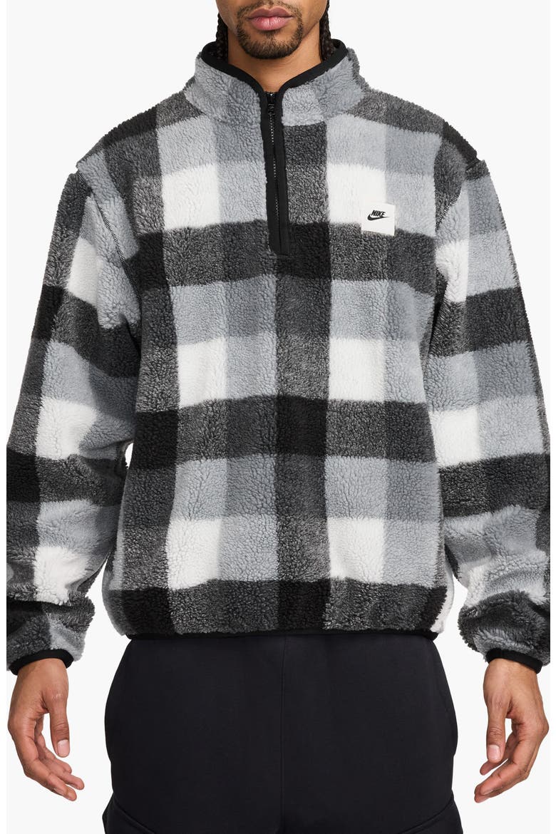 Club Plaid Therma-FIT Fleece Half Zip Pullover, Main, color, BLACK/ WHITE/ SMOKE GREY
