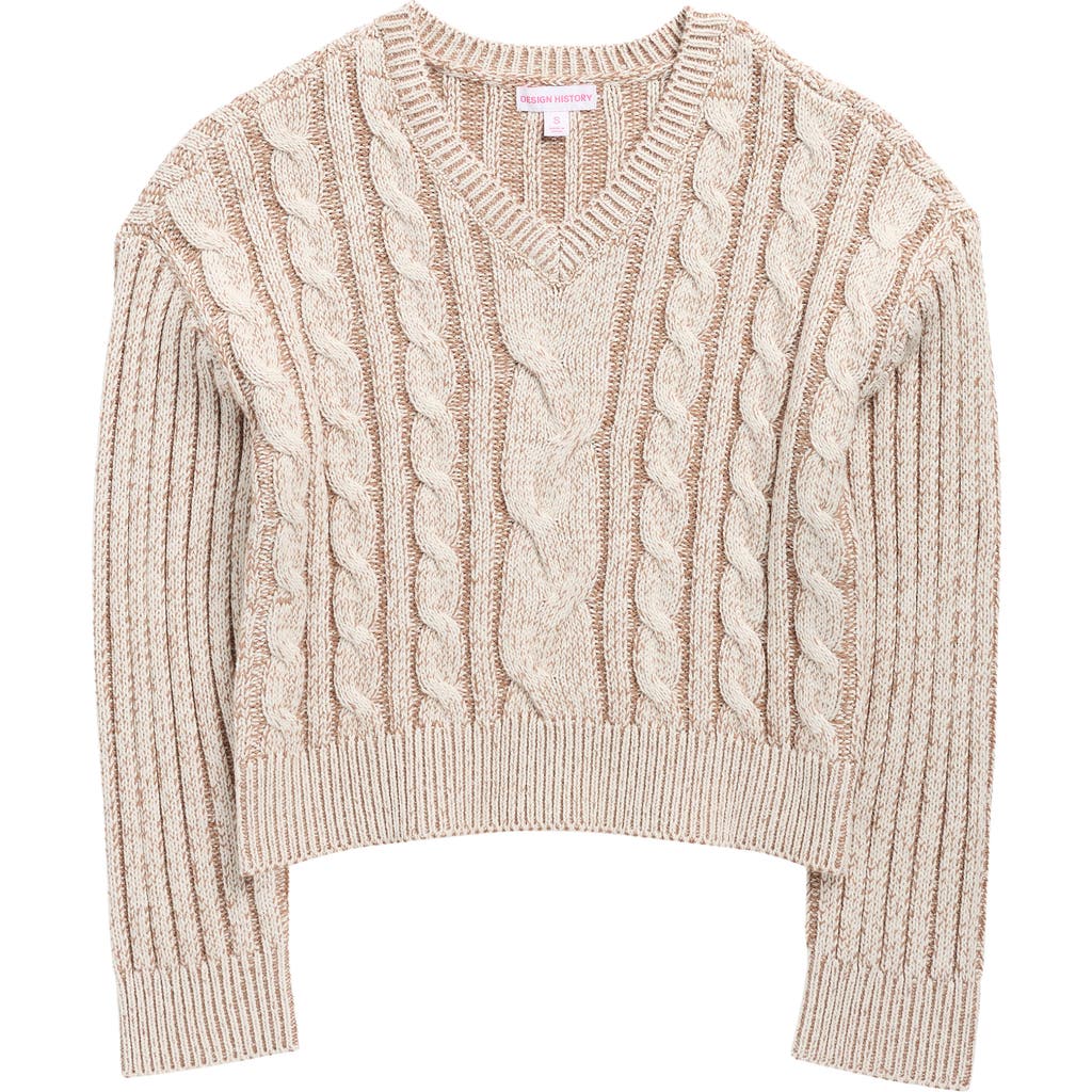 Design History Kids' Cable Knit V-neck Sweater In Neutral