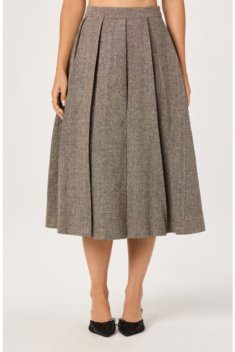 Pleated Midi Skirt, Main, color, TAUPE BLACK FLECK