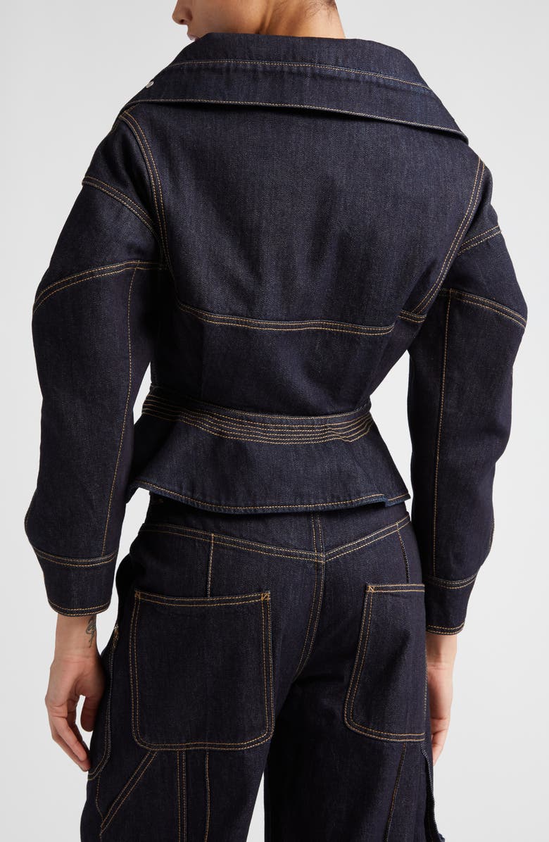 McQueen Funnel Neck Denim Jacket, Alternate, color,