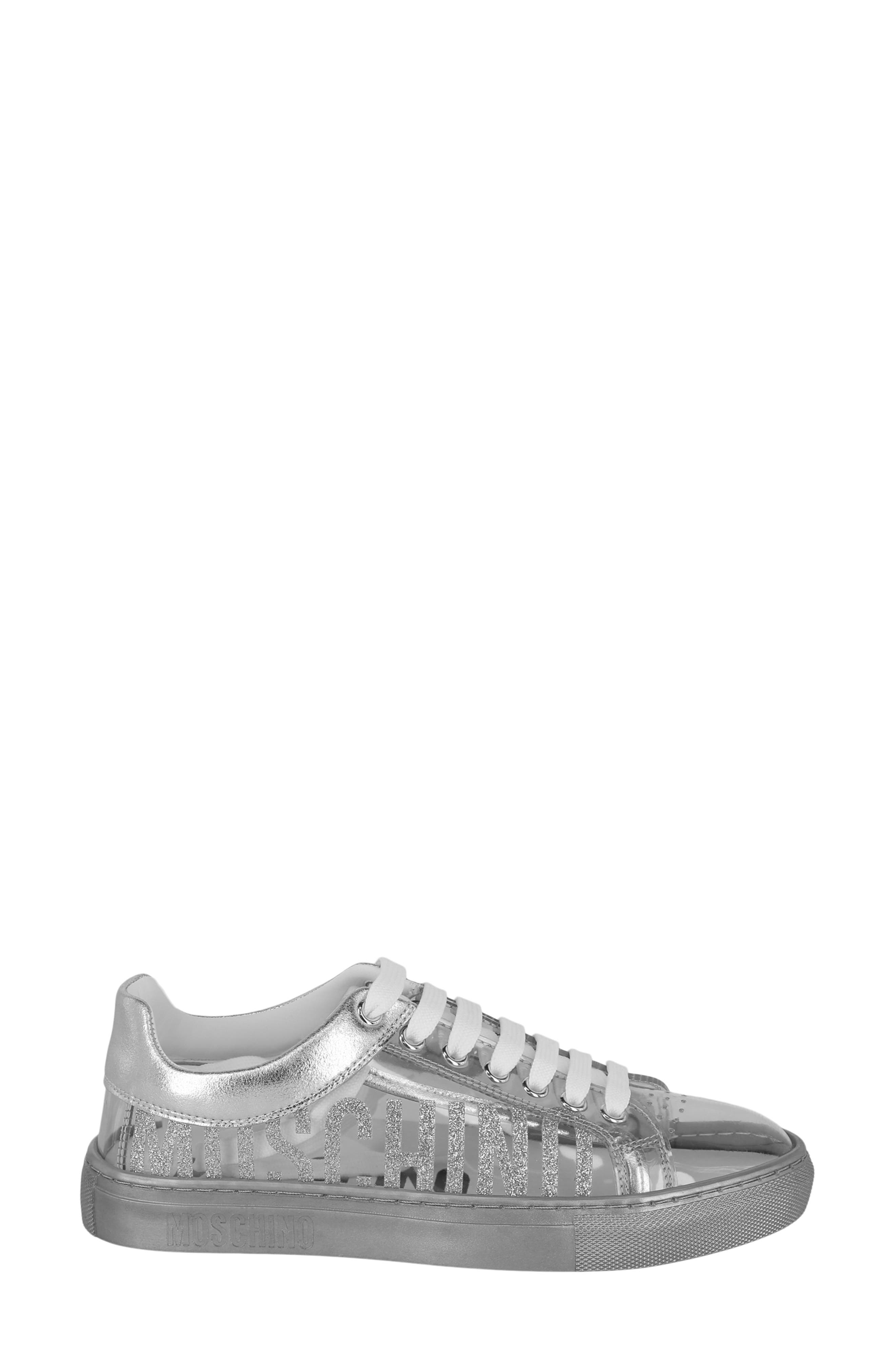 Moschino Metallic Low Top Sneaker, Alternate, color, Silver