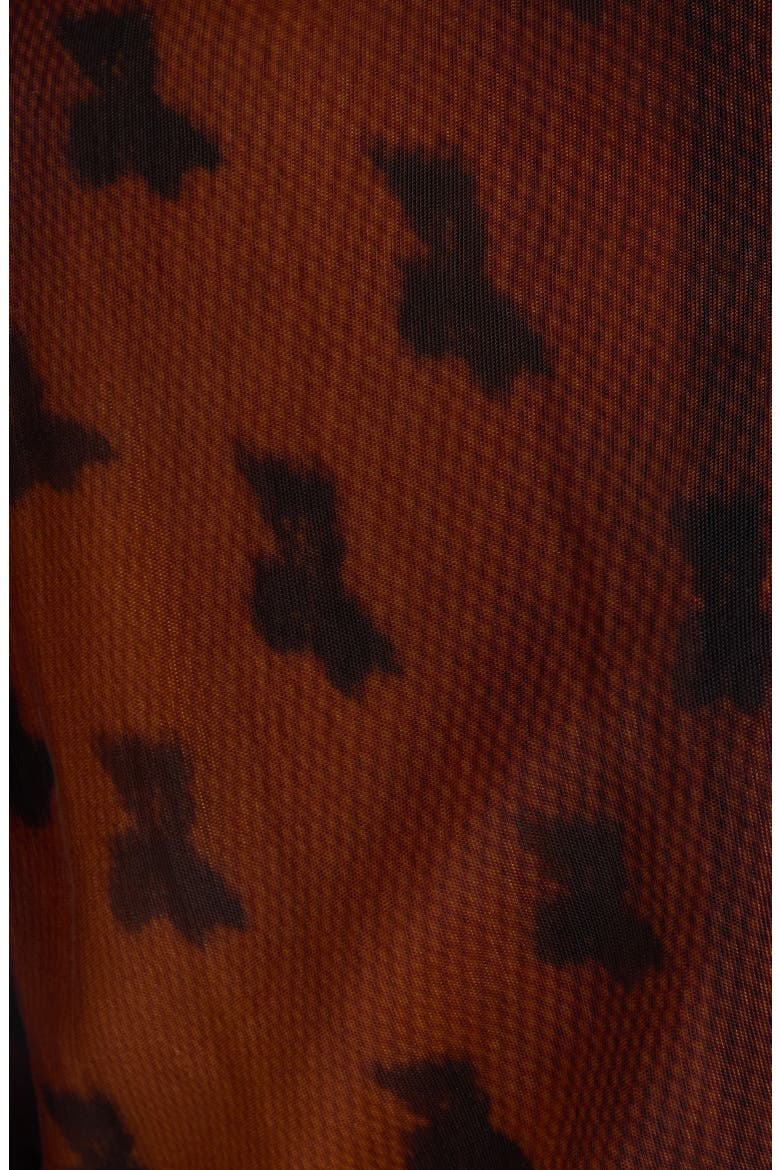 Emaija Teddy Print Puff Sleeve Mesh Dress, Alternate, color, RUST BROWN