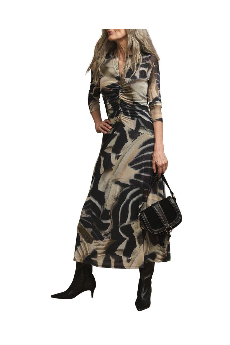Abstract Print Mesh Midi Dress, Alternate, color, Black