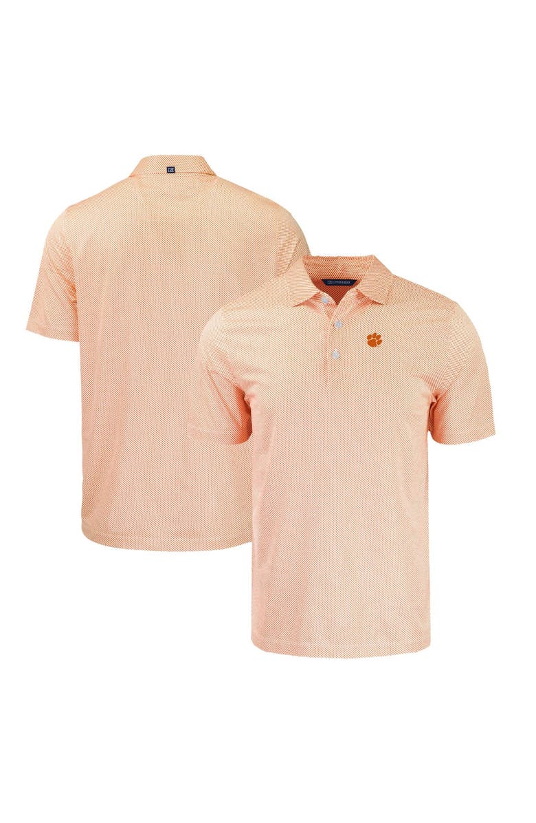 Cutter & Buck Men's Cutter & Buck Orange/White Clemson Tigers Pike Eco Symmetry Print Stretch Recycled Polo, Main, color, 