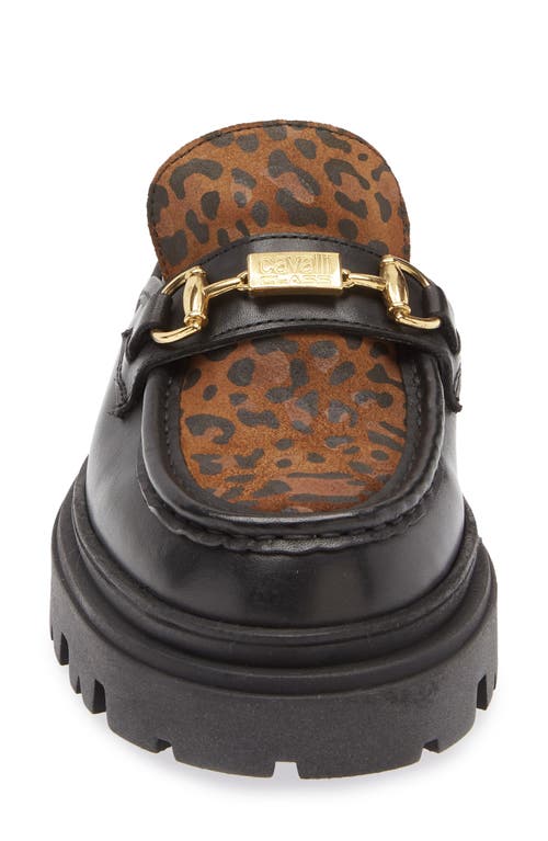 Roberto Cavalli Leopard Platform Lug Mule In Black