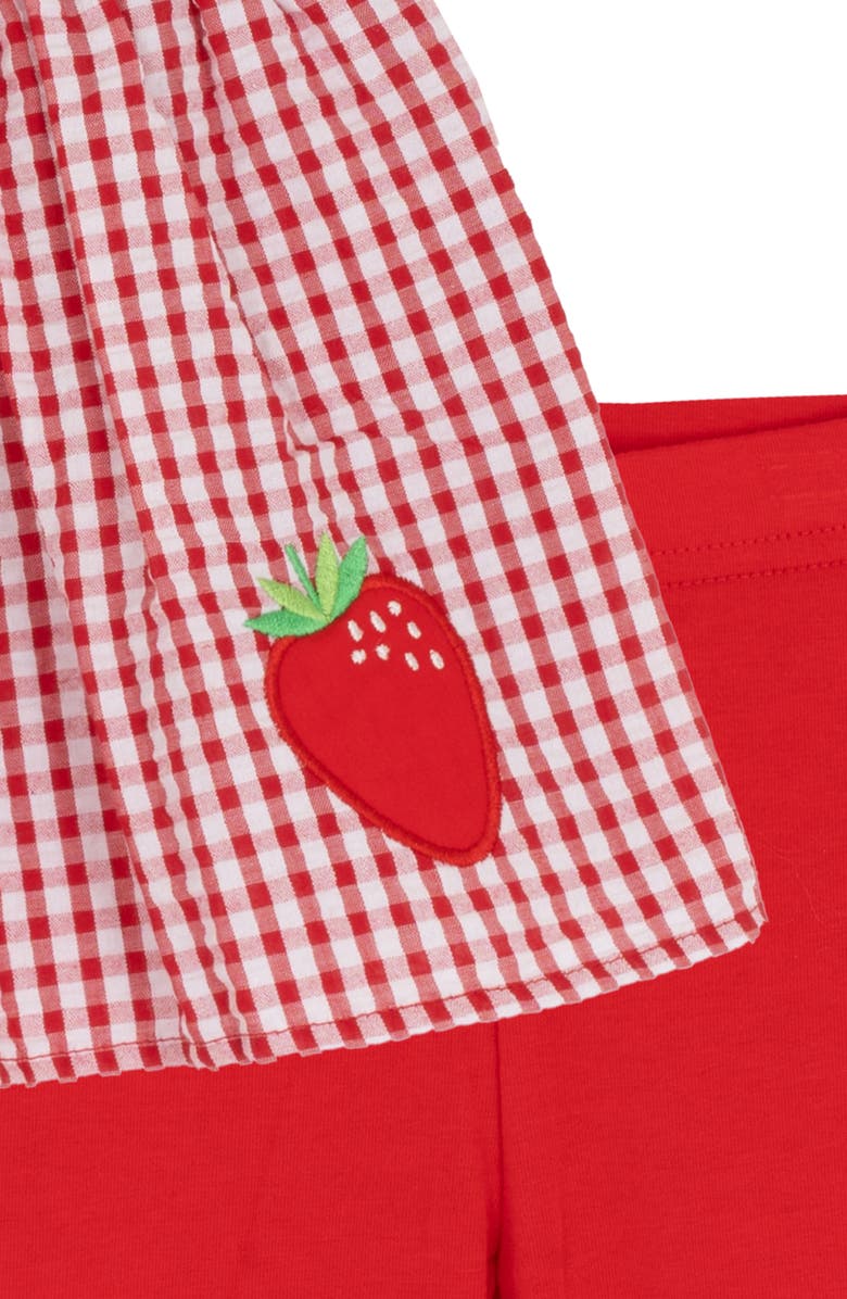 Rare Editions Strawberry Seersucker Top & Capri Leggings Set, Alternate, color, Red