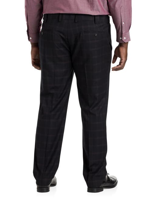 Oak Hill By Dxl Oak Hill Waist-relaxer Plaid Flat-front Dress Pants In Black Purple