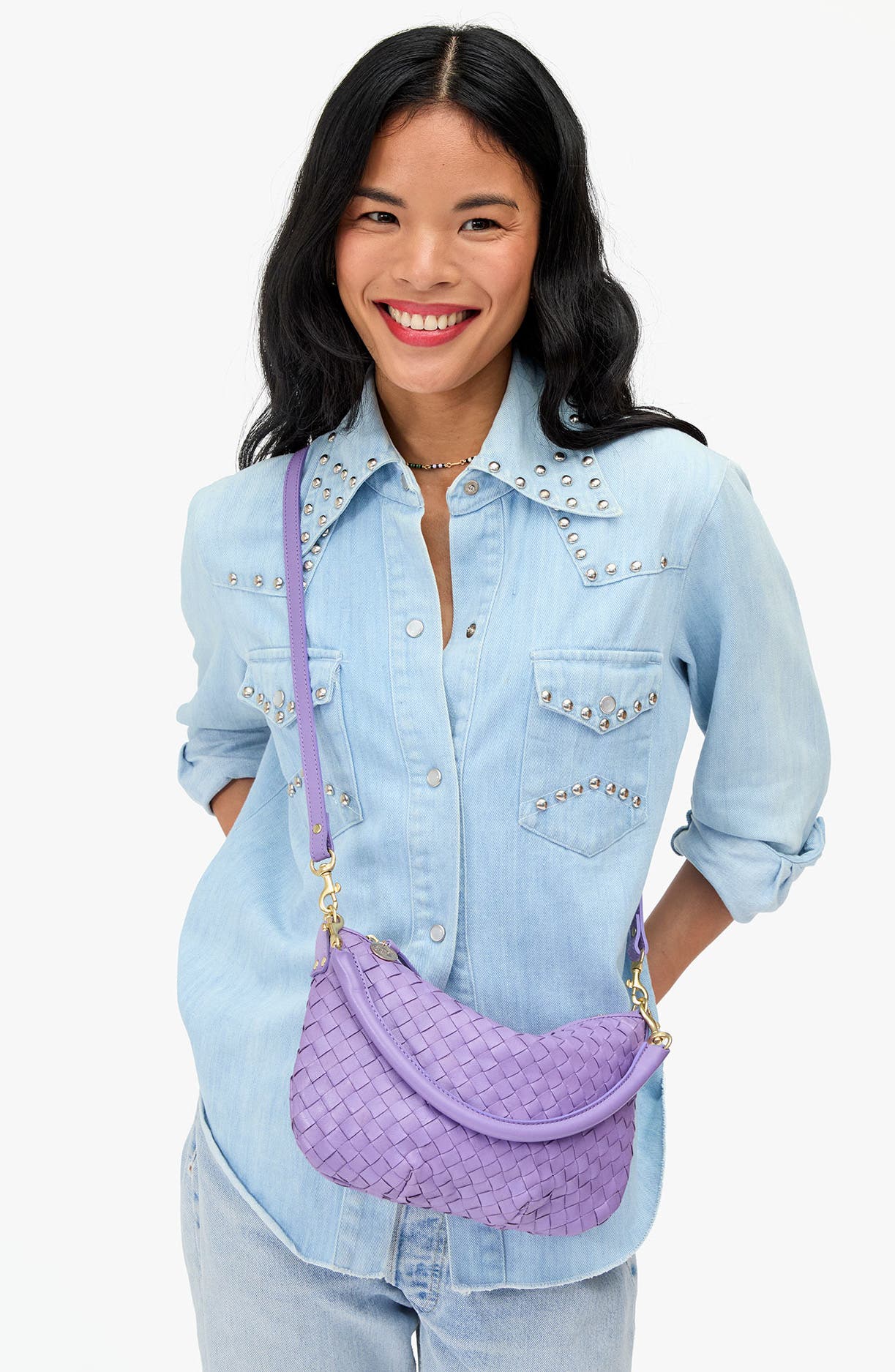 Petit Moyen Woven Leather Messenger Bag, Alternate, color, JACARANDA