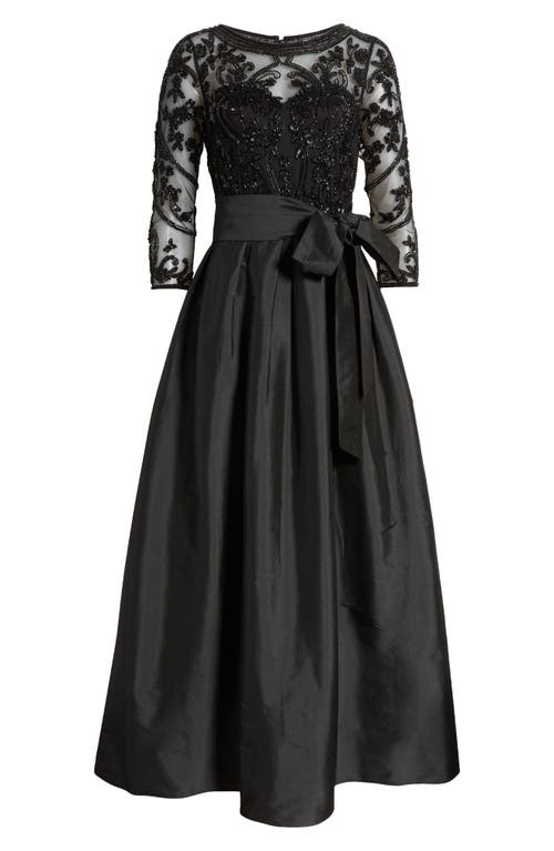 Pisarro Nights Beaded Illusion Neck Taffeta Cocktail Dress In Black