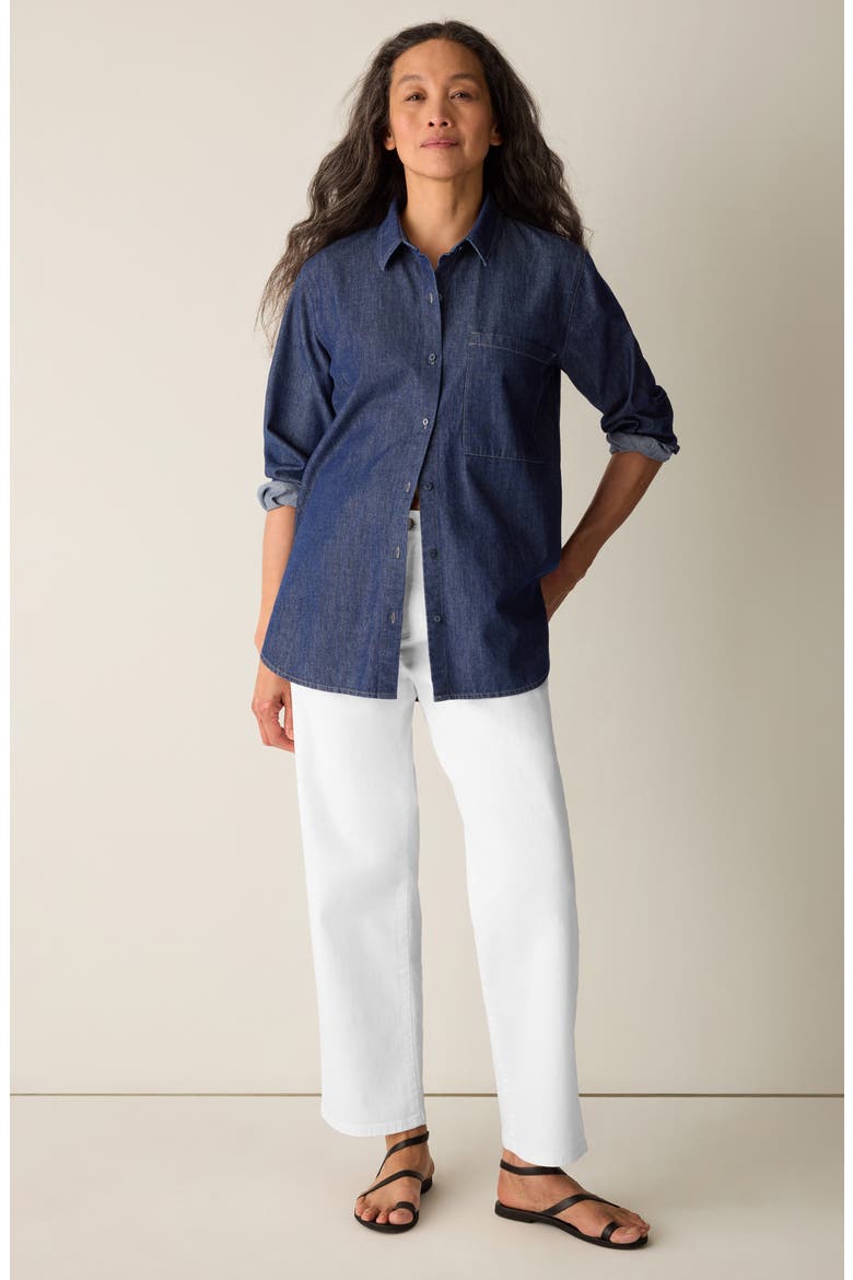 Classic Collar Organic Cotton Denim Button-Up Shirt, Alternate, color, DARK INDIGO