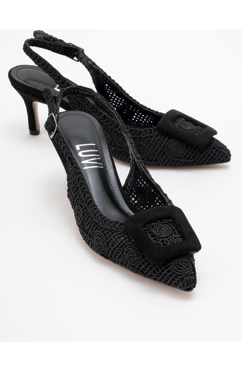 Prologue Shoes Ensley Knitted Buckled Pointed Toe Pump, Alternate, color, Black