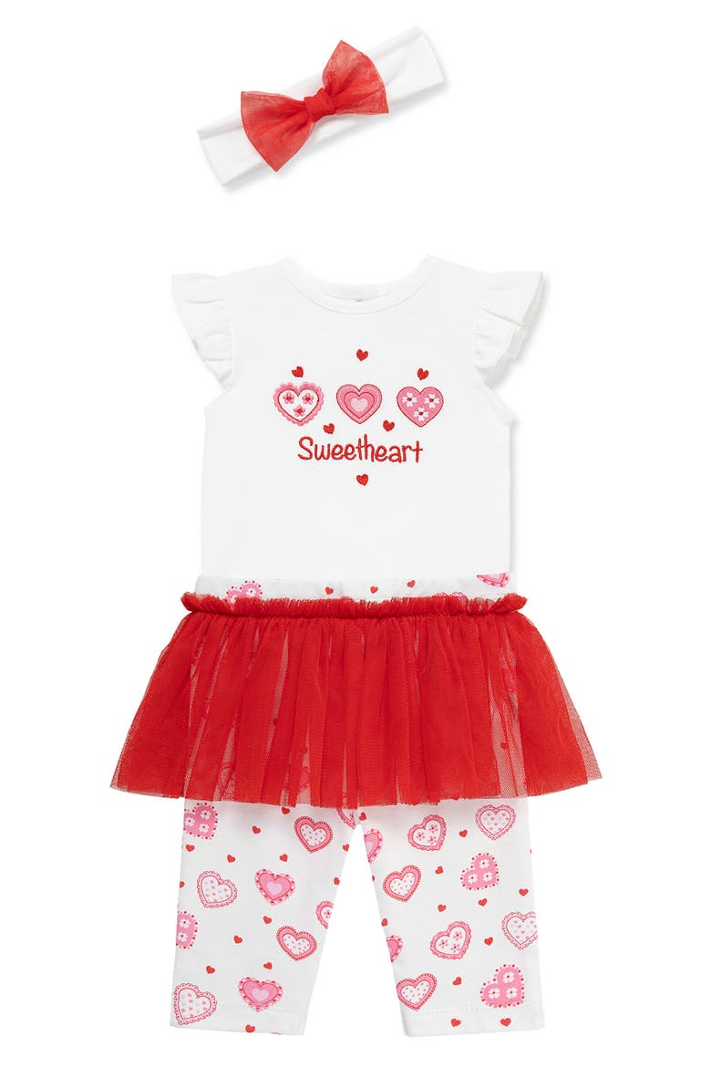 Sweetheart Embroidered Bodysuit, Tutu Leggings & Headband Set, Alternate, color, RED