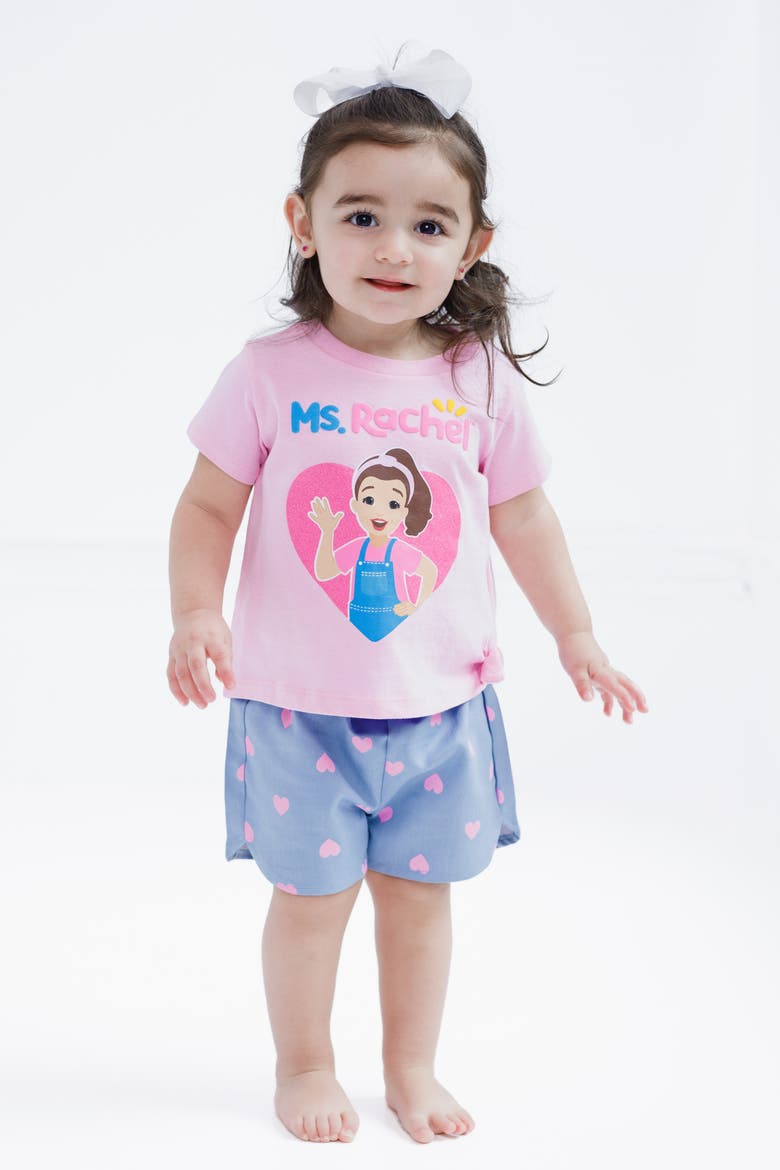 2-Piece T-Shirt and Shorts Set, Alternate, color, Pink Chambray Hearts