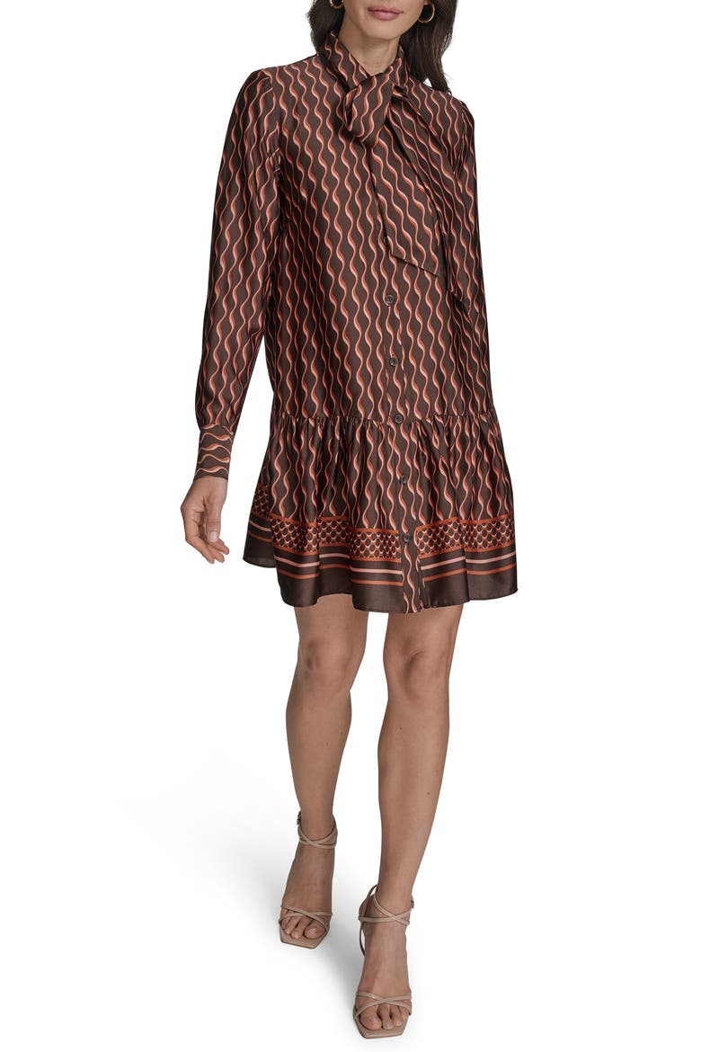 Long Sleeve Drop Waist Shirtdress, Main, color, TRUFFLE MULTI