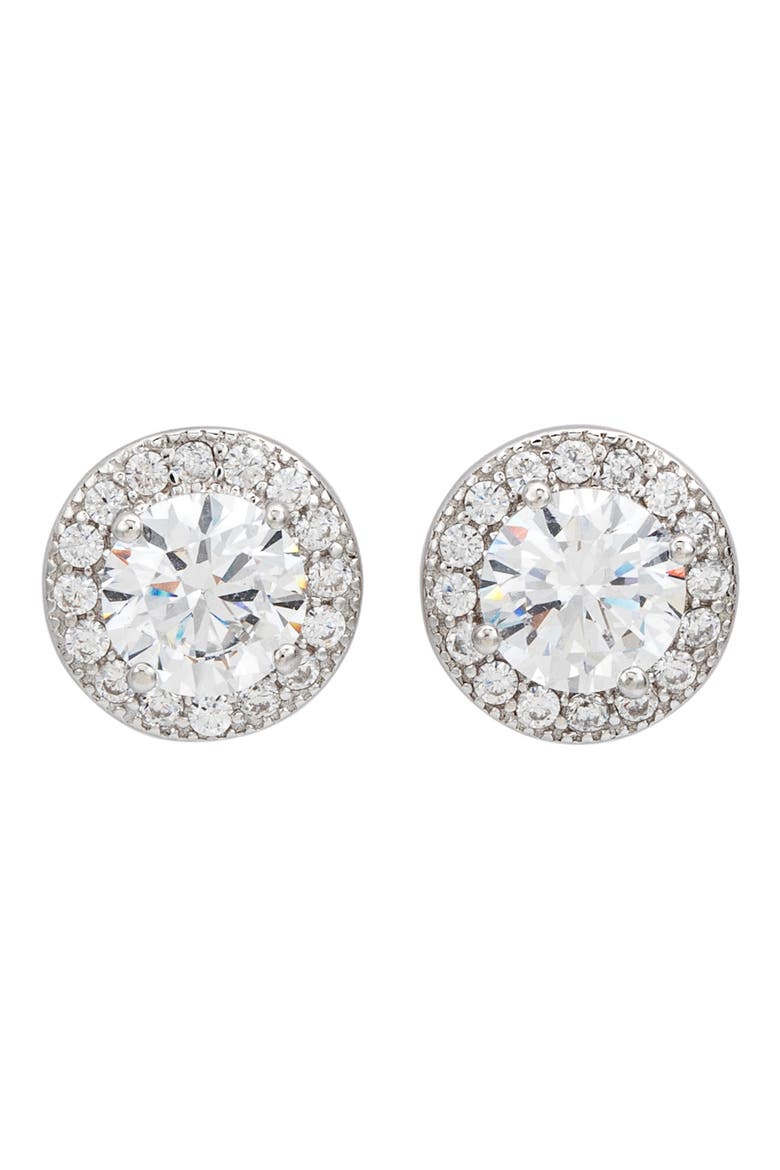 Halo Cubic Zirconia Stud Earrings, Main, color, WHITE