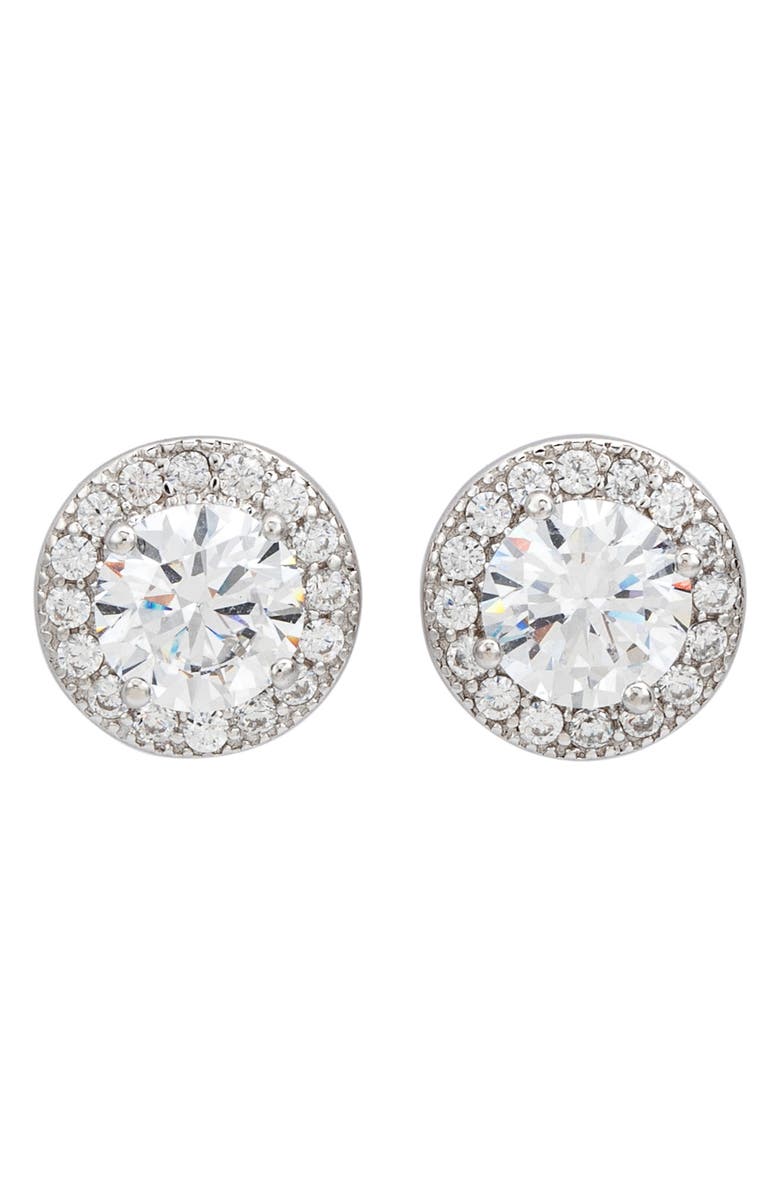 SUZY LEVIAN Halo Cubic Zirconia Stud Earrings, Main, color, White