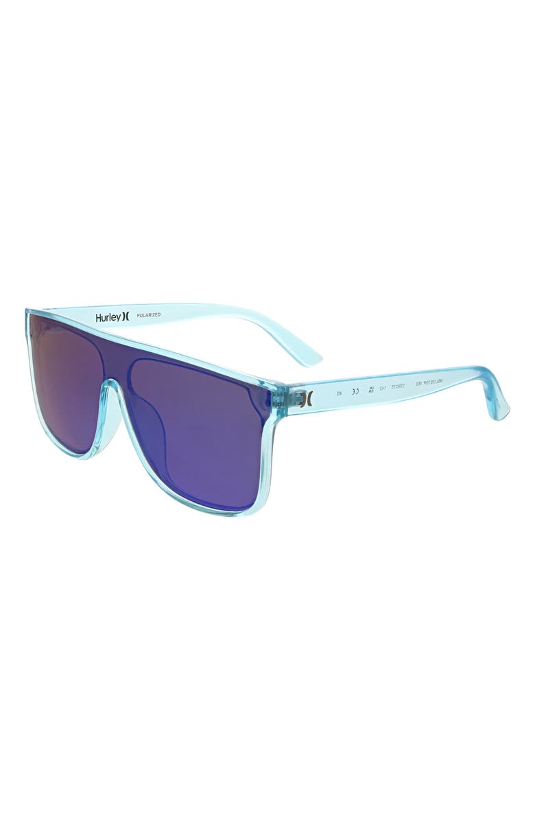 Hurley Flat Top Shield 130mm Polarized Sunglasses, Alternate, color, Blue