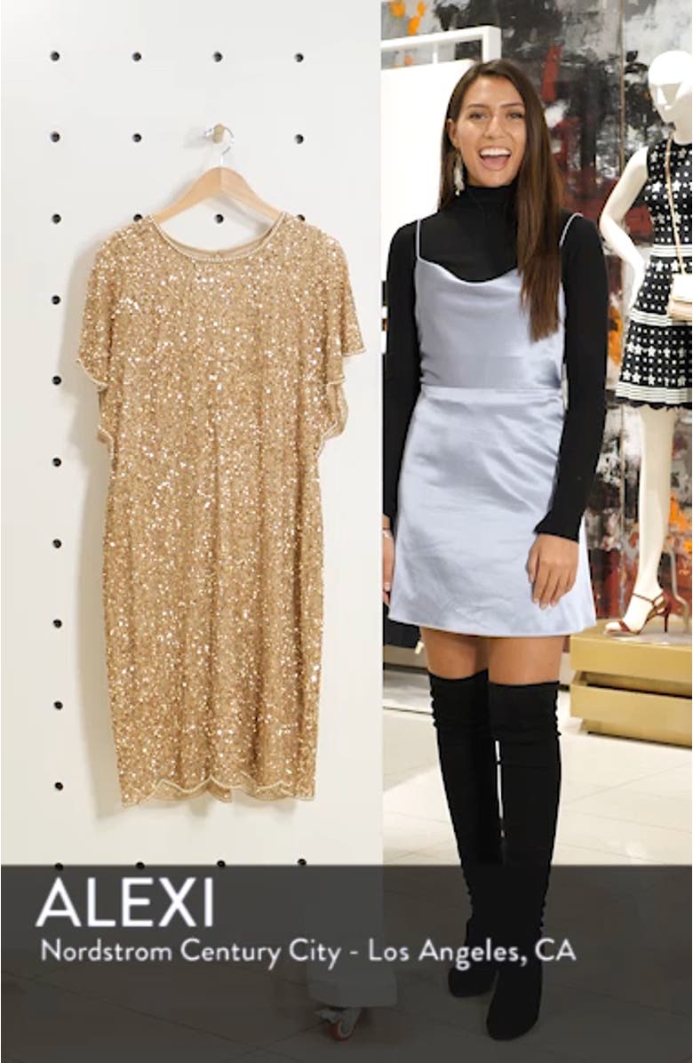 Beaded Flutter Sleeve Sheath Dress, sales video thumbnail