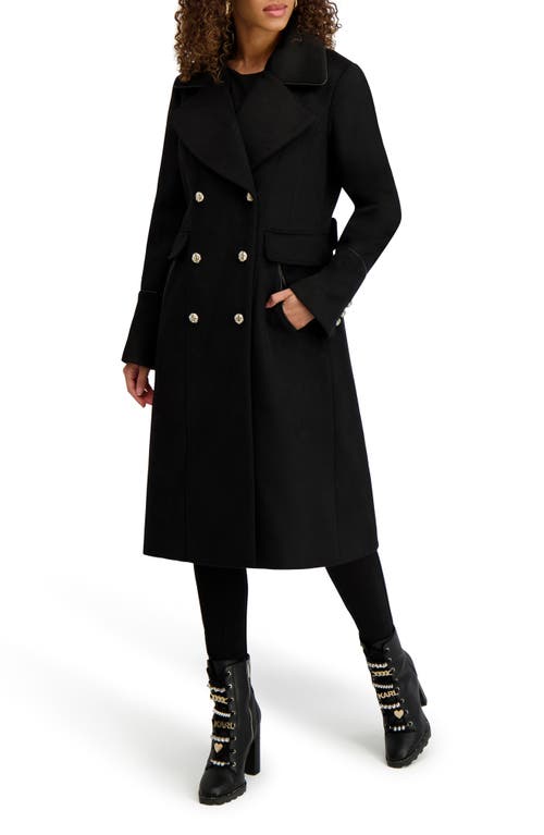 Karl Lagerfeld Paris Double Breasted Wool Blend Coat In Black