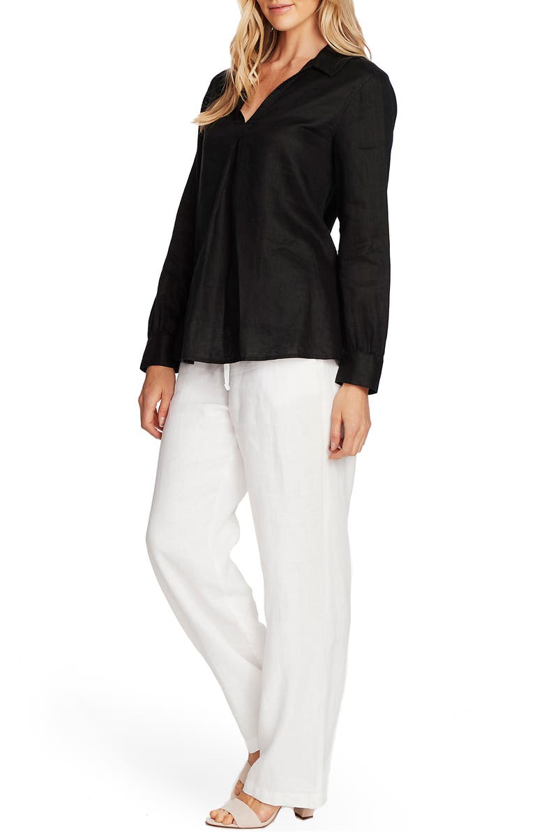 Vince Camuto Split Neck Linen Blouse, Alternate, color, 