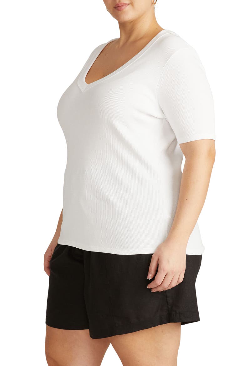 V-Neck Elbow Sleeve Cotton T-Shirt, Alternate, color, WHITE