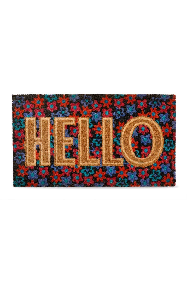 Hello Embossed Non-Slip Coir Mat Multi Coir Everyday, Main, color, Blue