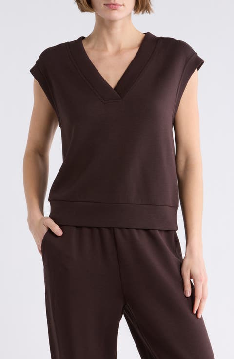 Whisper V-Neck Short Sleeve Knit Top