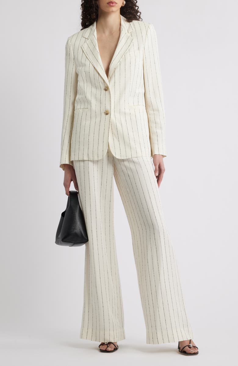 Nordstrom The Lennox Pinstripe Wide Leg Trousers, Alternate, color, Ivory- Black Pinstripe