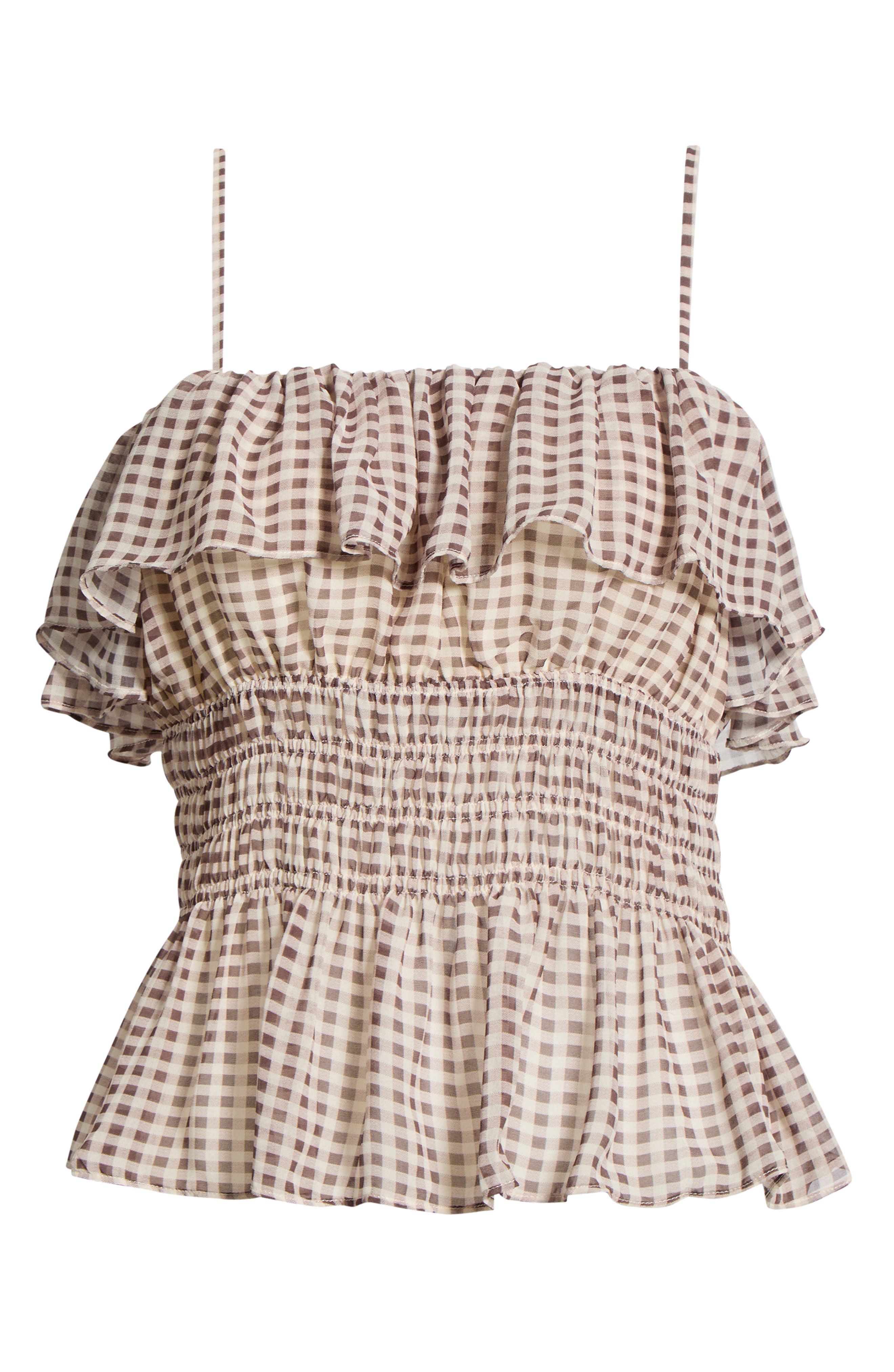 ASTR the Label Carmelitha Ditsy Floral Gingham Ruffle Trim Peplum Top ...