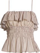ASTR the Label Carmelitha Ditsy Floral Gingham Ruffle Trim Peplum Top