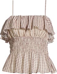 ASTR the Label Carmelitha Ditsy Floral Gingham Ruffle Trim Peplum Top
