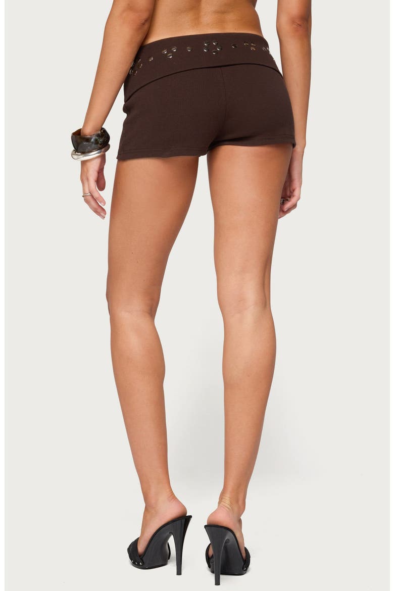 Fontey Studded Foldover Micro Shorts, Alternate, color, BROWN