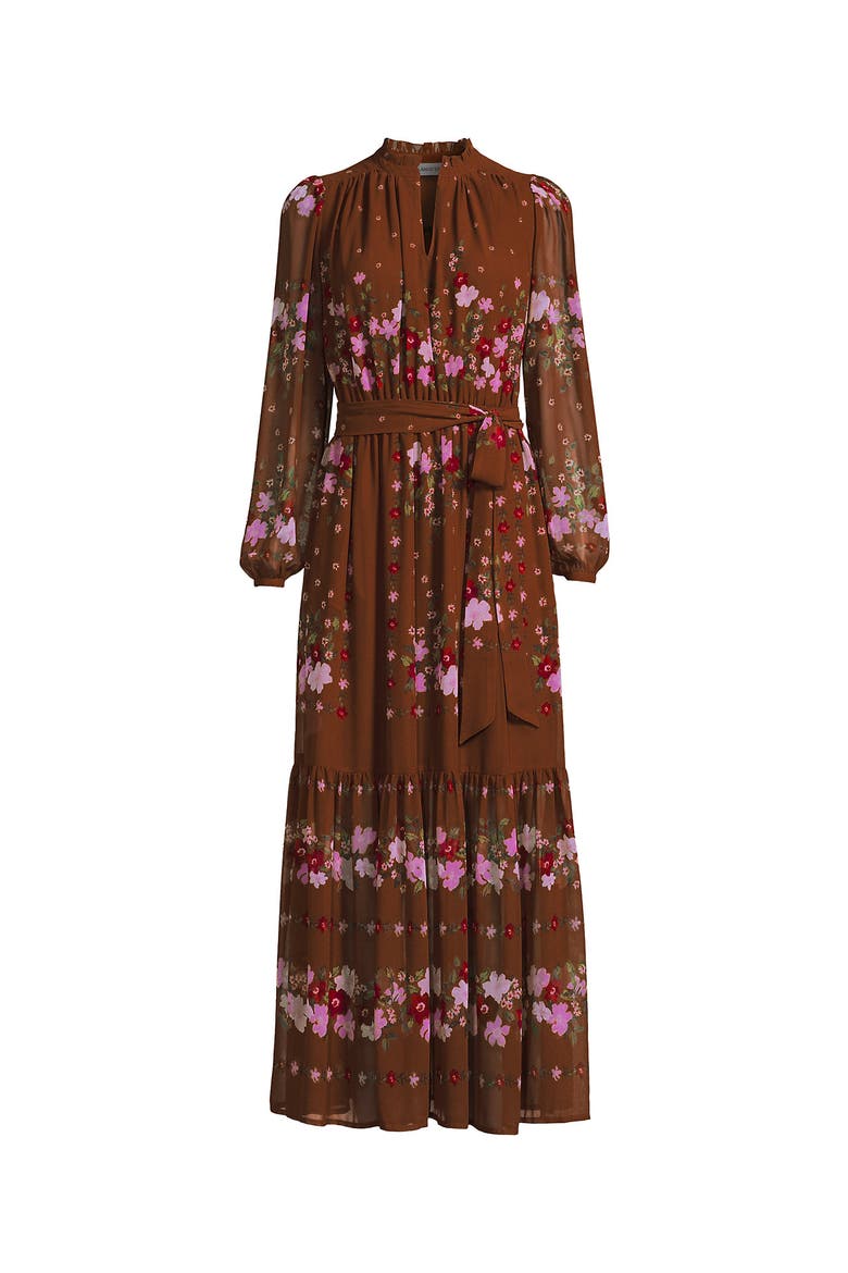 Chiffon Tiered Long Sleeve Maxi Dress, Alternate, color, Rich Ginger Floral Stripe