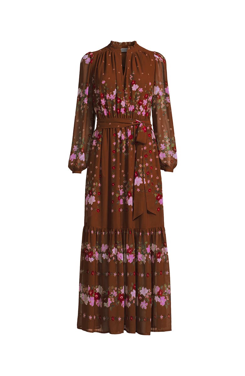Lands' End Chiffon Tiered Long Sleeve Maxi Dress, Alternate, color, Rich Ginger Floral Stripe