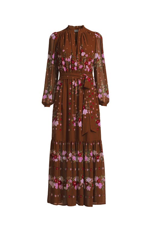 Lands' End Chiffon Tiered Long Sleeve Maxi Dress In Multi