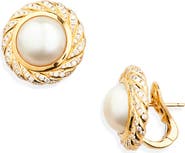 David Yurman Pearl Classics Cable Halo Button Earrings in 18K Yellow Gold with Diamonds, 18.8mm