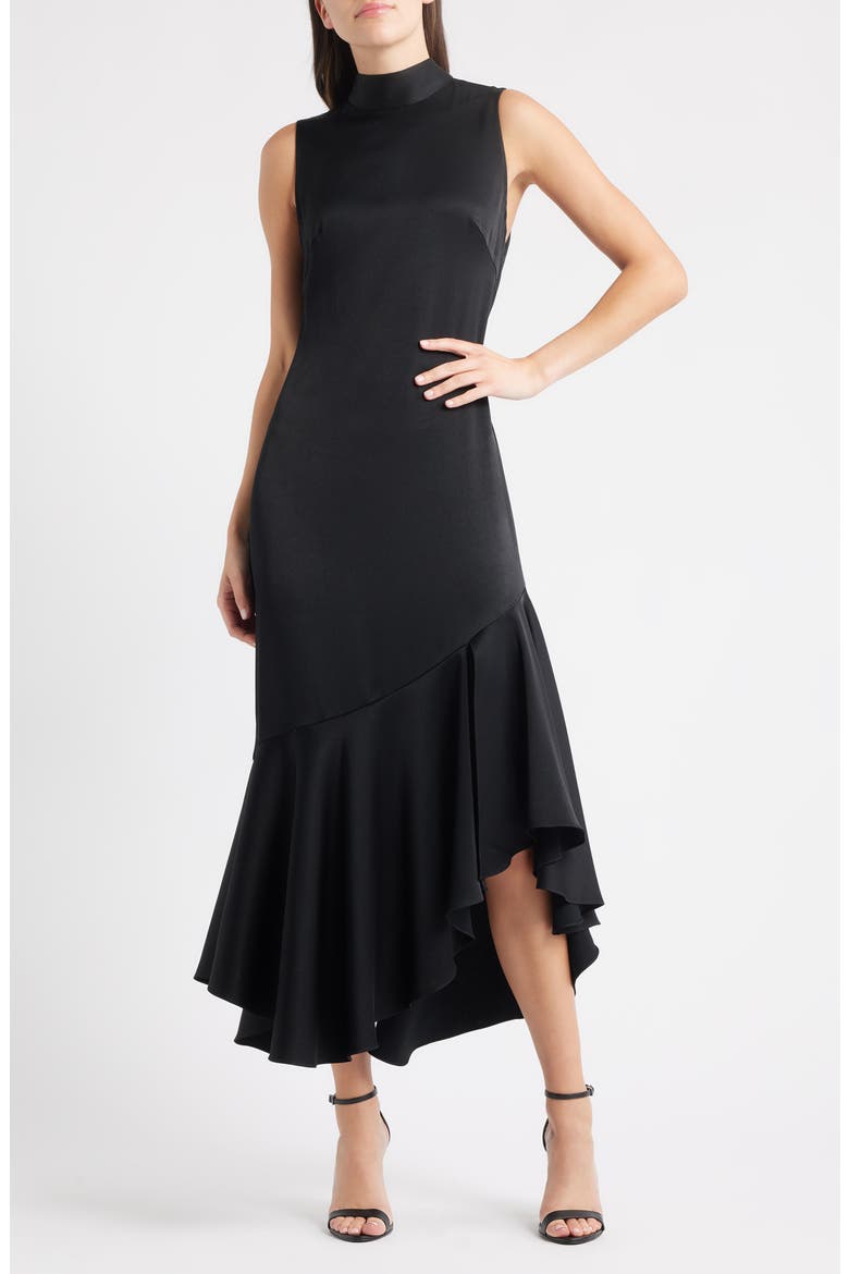 Jenkins Sleeveless Satin Maxi Dress, Main, color, BLACK