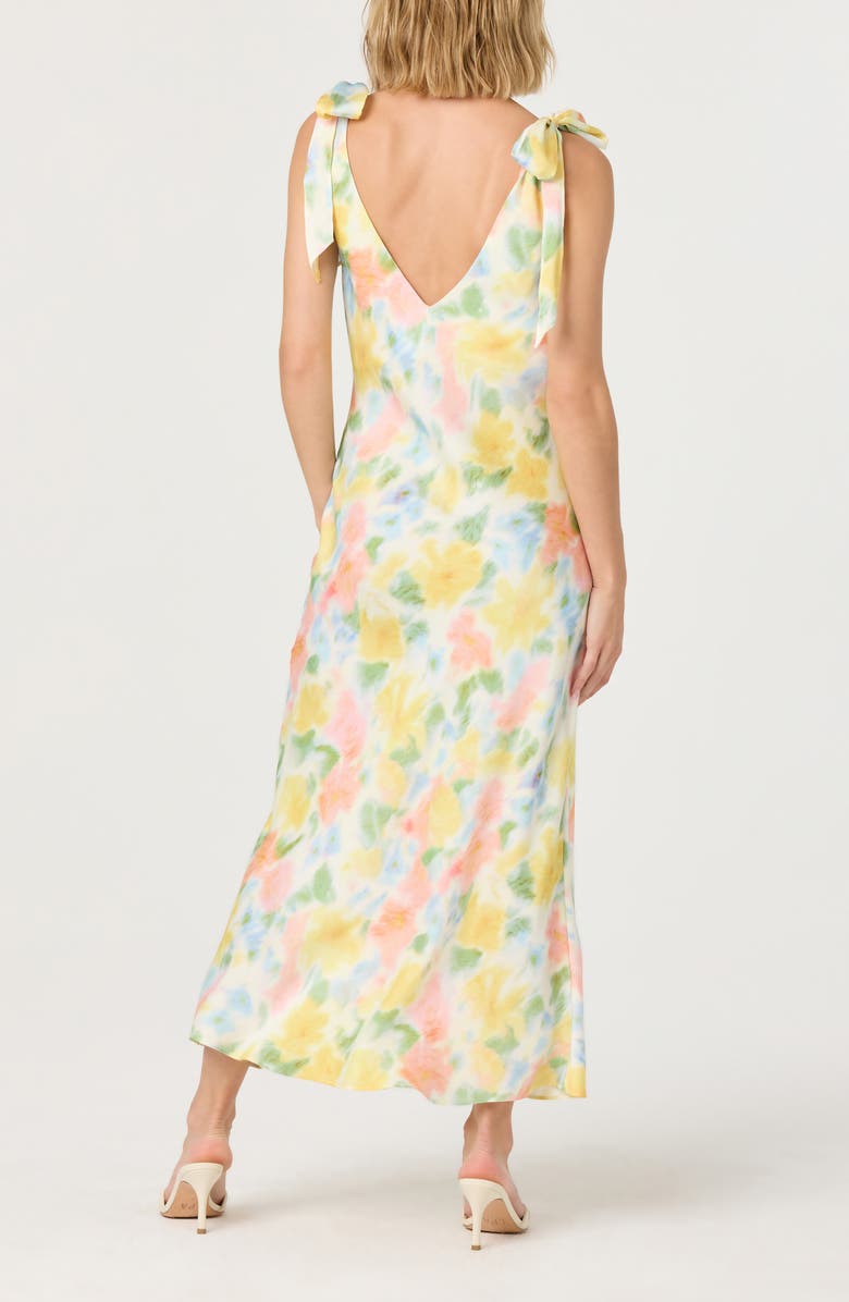 ASTR the Label Allexina Tie Shoulder Satin Maxi Dress, Alternate, color, Yellow Watercolor