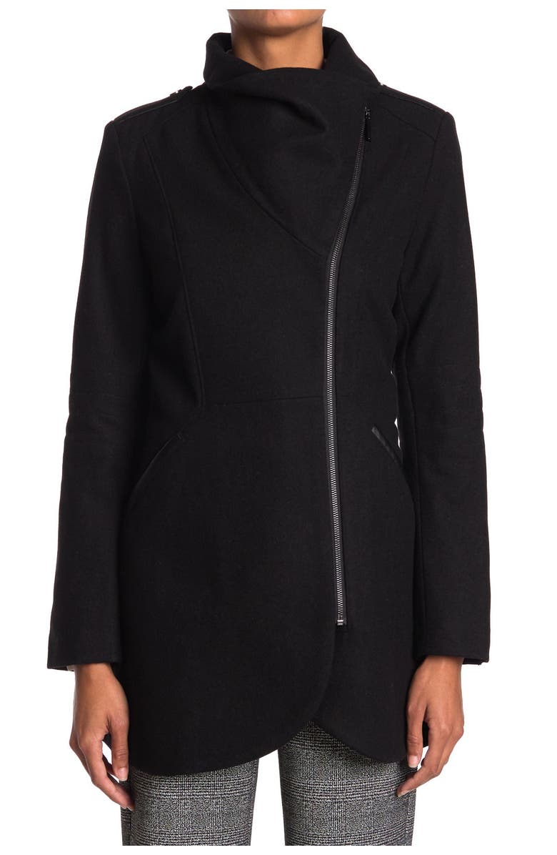 French Connection Tulip Hem Asymmetrical Hem Wool Blend Coat, Main, color,