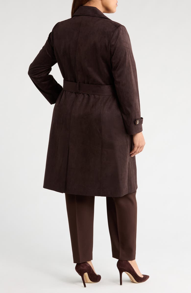 Tahari ASL Faux Suede Trench Coat, Alternate, color, Espresso