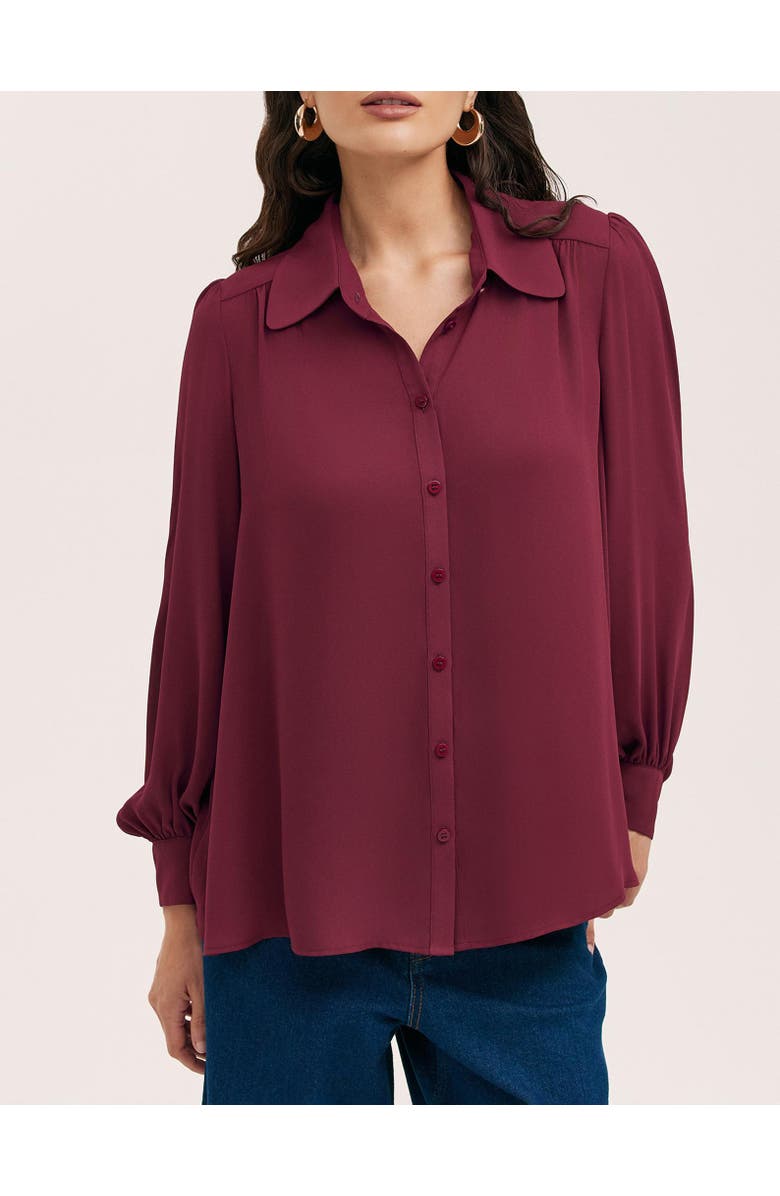 Finery London Melina Chiffon Button Down Blouse, Alternate, color, Burgundy