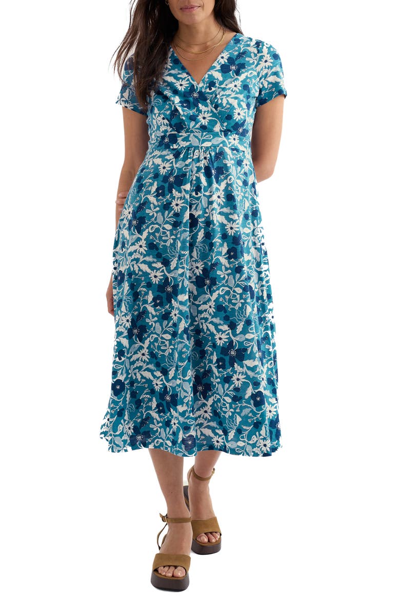 Chapelle Floral Organic Cotton Jersey Midi Dress, Main, color, WINDING MEADOW SAILBOATS
