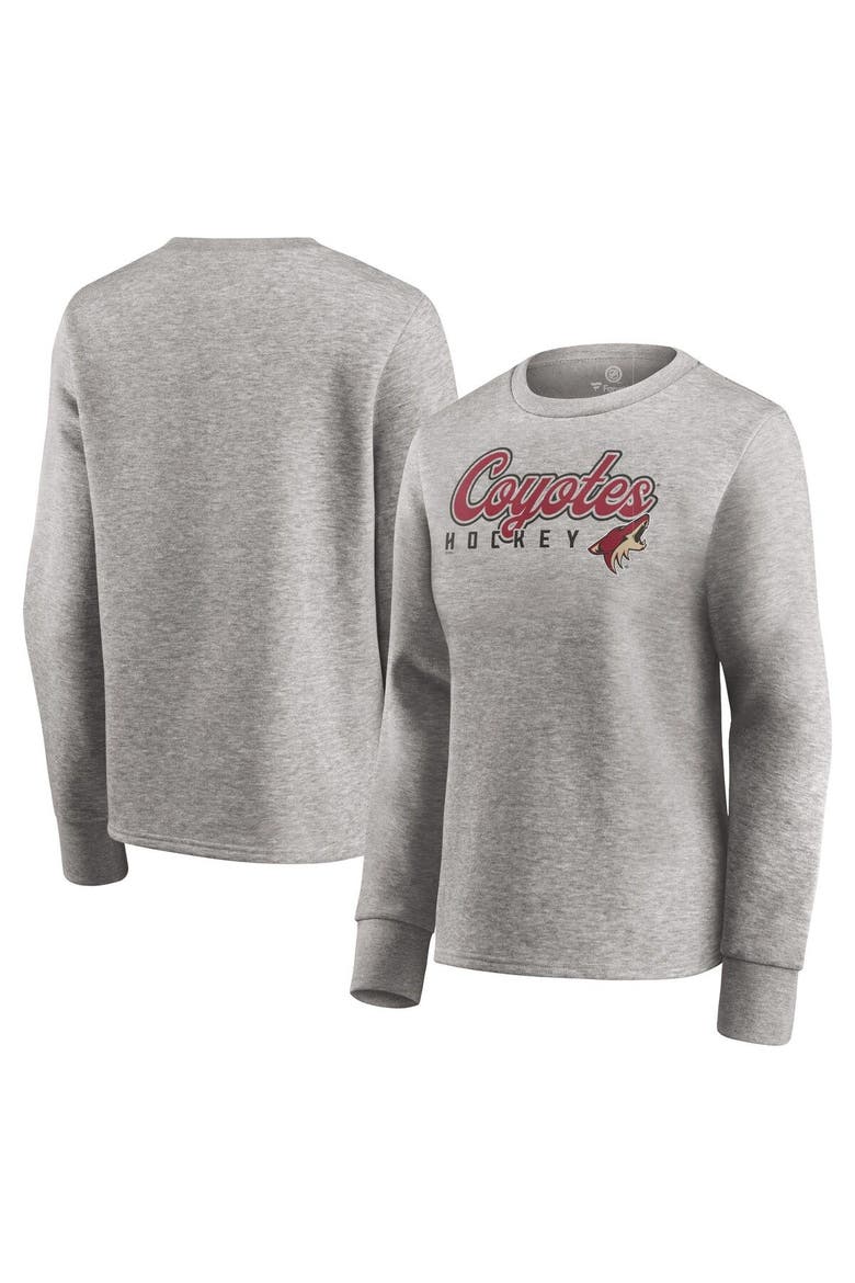 Women's Fanatics Branded Heathered Gray Arizona Coyotes Fan Favorite Script Pullover Sweatshirt, Main, color, Heather Gray