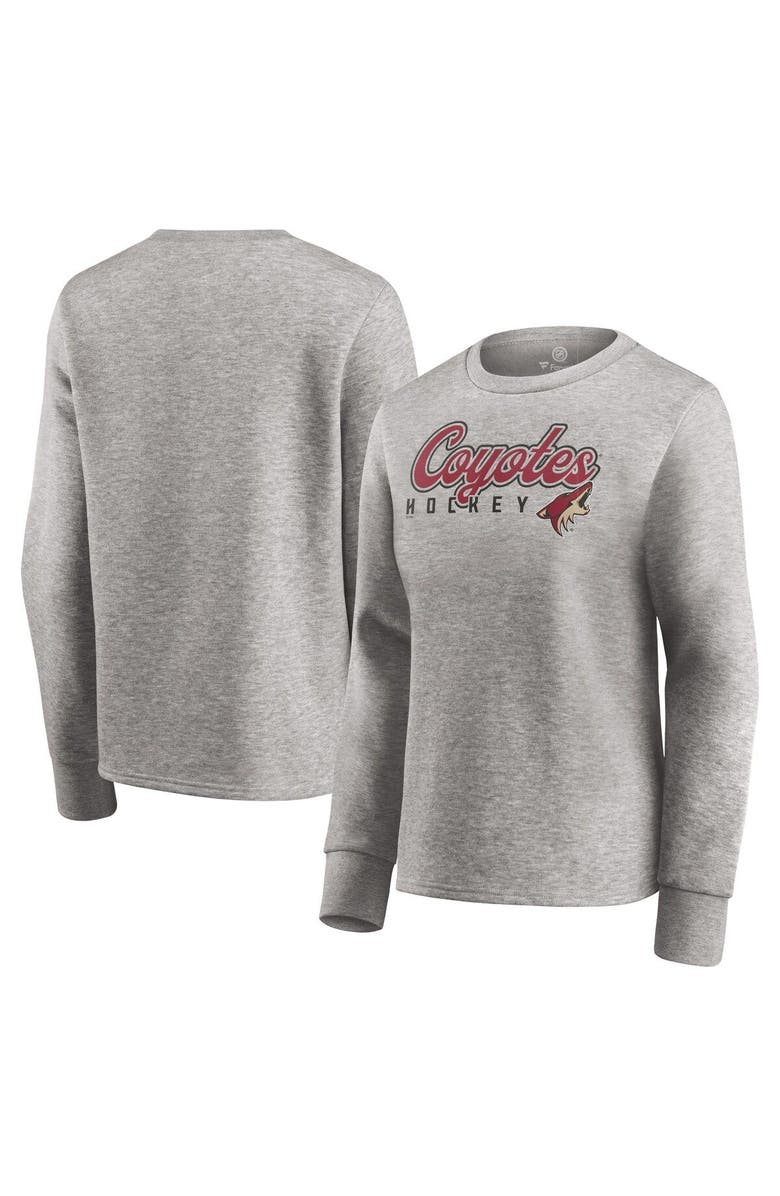 FANATICS Women's Fanatics Branded Heathered Gray Arizona Coyotes Fan Favorite Script Pullover Sweatshirt, Main, color, Heather Gray