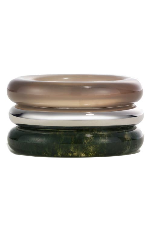 BY PARIAH Stone Trilogy Set of 3 Stack Rings in Grey/Gold/Green 