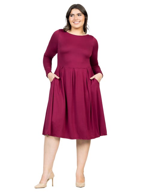 Long Sleeve Fit and Flare Midi Dress