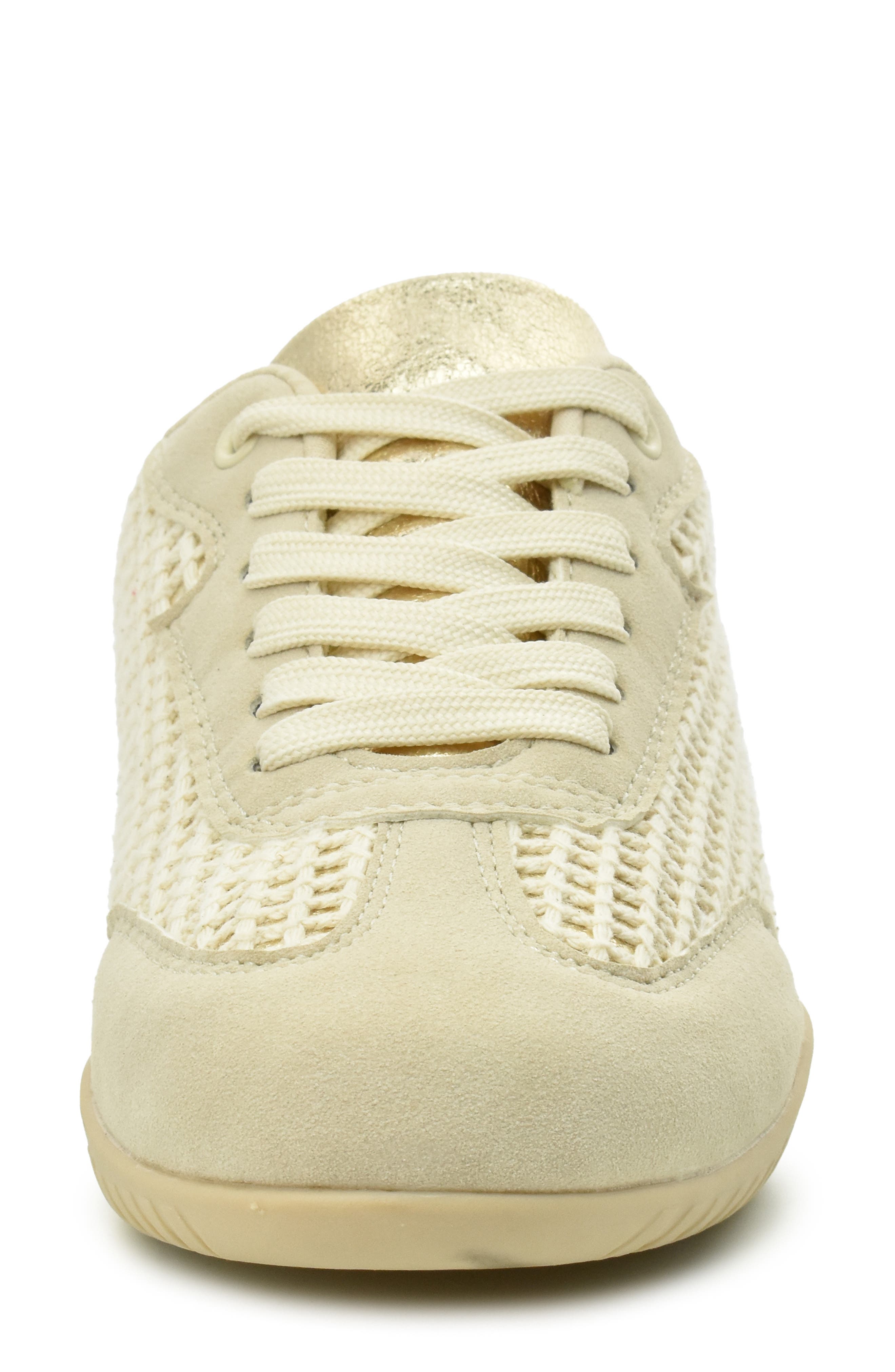 Nicole Miller Crochet Trim Metallic Low Top Sneaker, Alternate, color, Beige Gold Multi